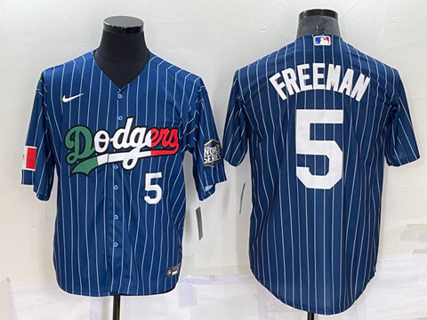 Men's Los Angeles Dodgers #5 Freddie Freeman Navy Mexico World Series Cool Base Stitched Baseball Jersey